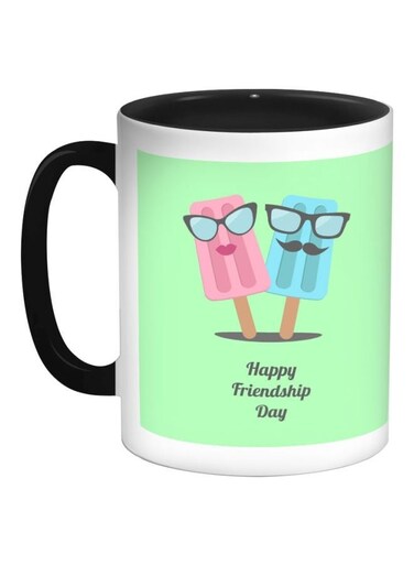 Happy Friendship Day Printed Coffee Mug White/Black/Green 325ml