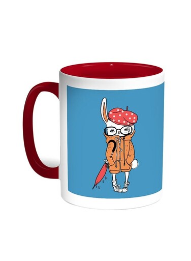 Cartoon Drawing - Rabbit Printed Coffee Mug Red/White 11ounce