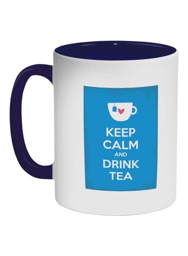 Keep Calm And Drink Tea Printed Coffee Mug White/Blue/Red 325ml