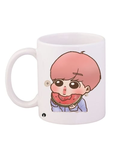 Cartoon Printed Coffee Mug White/Beige/Red 11ounce