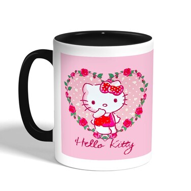 Hello Kitty Printed Coffee Mug, Black 11 Ounce