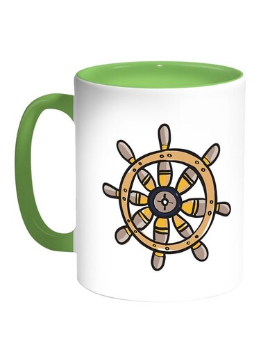 Steering Wheel Printed Coffee Mug White/Green 11ounce