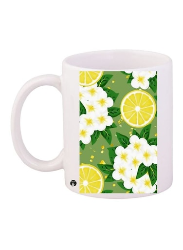 Lemon Printed Coffee Mug White/Green/Yellow 11ounce