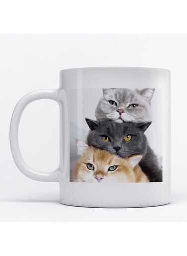 Cats Printed Mug White/Black/Brown