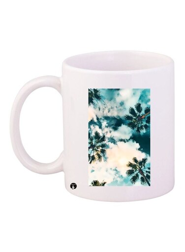 Nature Themed Coffee Mug White/Beige/Blue 11ounce