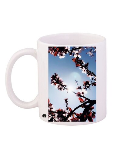 Flowers Printed Coffee Mug White/Blue/Red 11ounce