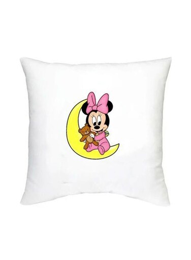 Minnie Mouse Printed Decorative Cushion White/Pink/Yellow 16x16inch