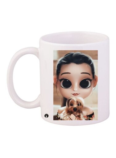 Cartoon Girl Printed Coffee Mug White/Brown/Black 11ounce