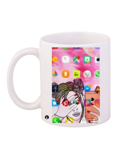 Social Media Printed Coffee Mug White/Pink/Black