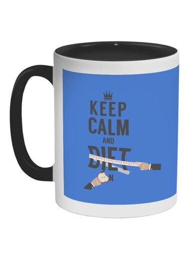 Keep Calm And Diet Printed Coffee Mug Black/Blue/White 325ml