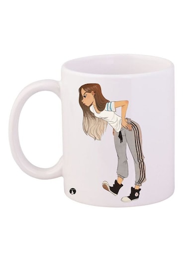 Girl Printed Coffee Mug White/Grey/Brown 11ounce