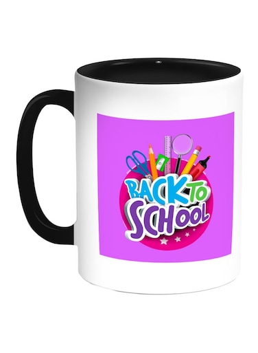 Back To School Printed Coffee Mug Black/White/Purple