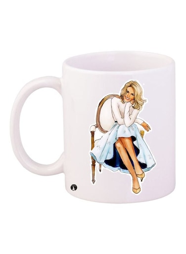 Women Printed Coffee Mug White/Beige/Blue 11ounce