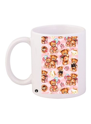 Cartoon Printed Coffee Mug White/Brown/Pink 11ounce