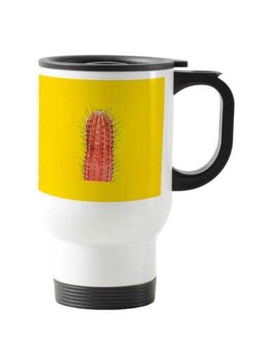 Cactus Printed Travel Mug White/Yellow 13centimeter