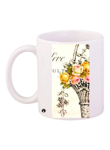 Flowers Printed Coffee Mug White/Pink/Yellow 11ounce