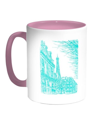 Drawing Of Paris Printed Coffee Mug Blue/White/Pink 11ounce