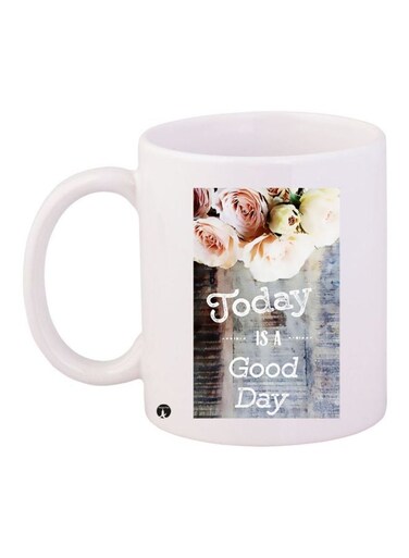 Floral Printed Ceramic Coffee Mug White/Blue/Green 11ounce