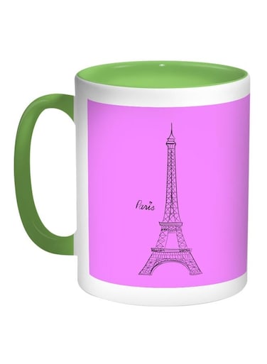 Eiffel Tower Printed Coffee Mug Pink/Green/White 11ounce