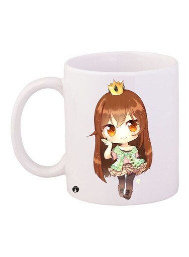 Cartoon Girl Printed Coffee Mug White/Brown/Beige 11ounce