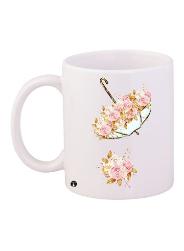 Floral Printed Coffee Mug White/Blue/Pink 11ounce