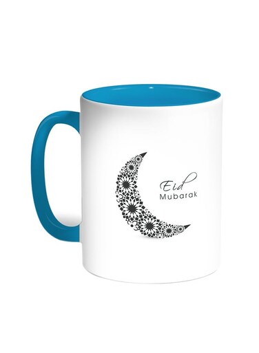 Eid Mubarak Printed Coffee Mug Turquoise/White 11ounce