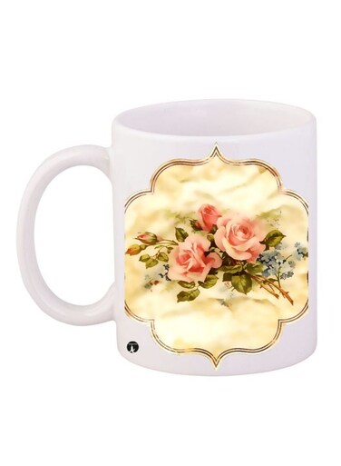 Flowers Printed Coffee Mug White/Beige/Pink 11ounce