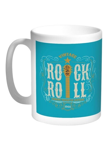Rock And Roll Printed Coffee Mug White/Green/Brown 11ounce