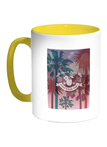 Beach Party Printed Coffee Mug Blue/White/Yellow 11ounce