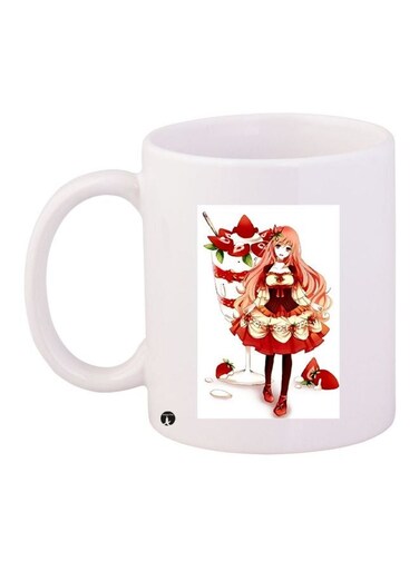 Cartoon Printed Coffee Mug White/Red/Green 11ounce