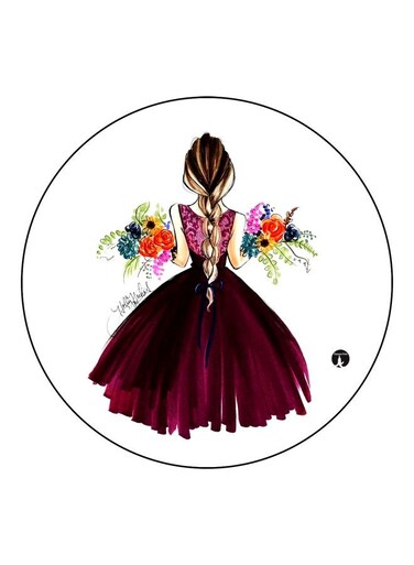 Girl Printed Fridge Magnet White/Purple/Green 5.5cm