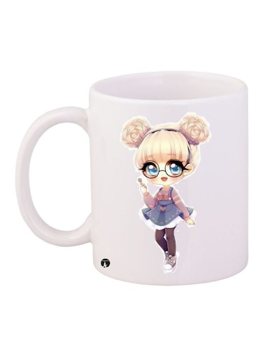 Cartoon Girl Printed Coffee Mug White/Blue/Beige