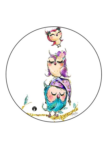 Owls Printed Fridge Magnet Round Multicolour