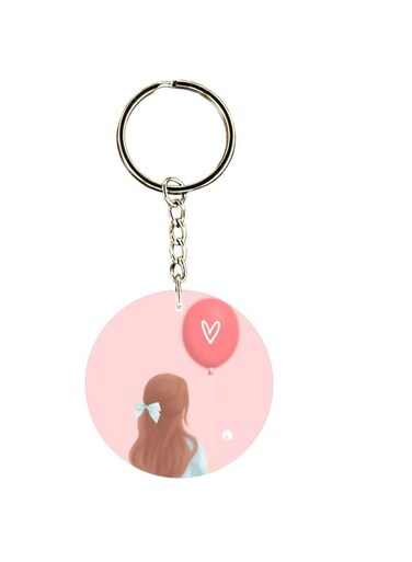 Double Sided Girl With Balloon Printed Keychain