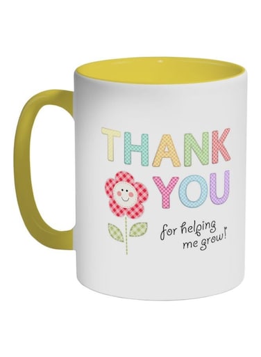 Thank You For Helping Me Grow Printed Coffee Mug Yellow/White/Pink 325ml