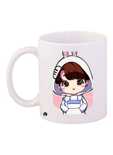Cartoon Printed Coffee Mug White/Brown/Pink 11ounce