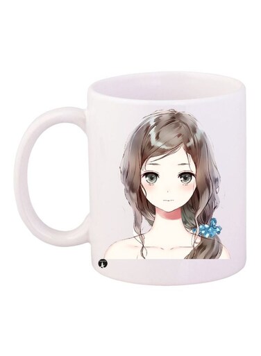 Anime Girl Printed Coffee Mug White/Brown/Beige