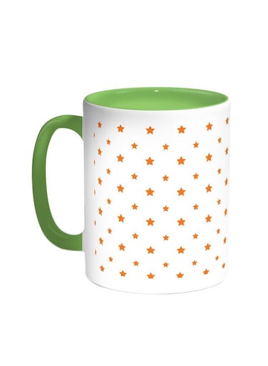 Motifs Of Small And Large Stars Printed Coffee Mug Green/White 11ounce