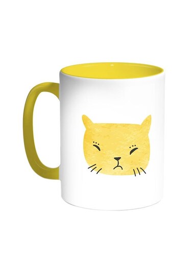 Happy Cat Printed Coffee Mug Yellow/White 11ounce
