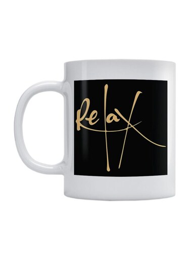 Relax Printed Mug White/Black/Yellow