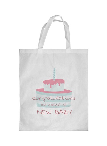 Congratulations To The New Born Printed Shopping Bag White