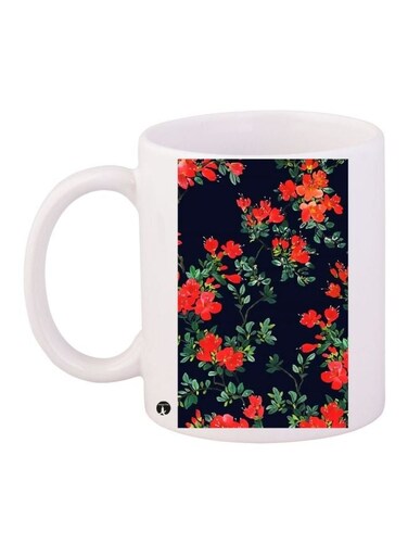 Flower Printed Coffee Mug Black/Red/Green 11ounce