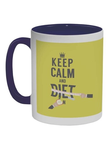 Keep Calm And Diet Printed Coffee Mug Blue/White/Yellow 325ml