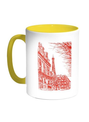 Drawing Of Paris Printed Coffee Mug Red/White/Yellow 11ounce