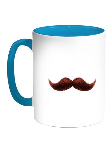 Mustache Printed Coffee Mug Blue/White/Brown 11ounce