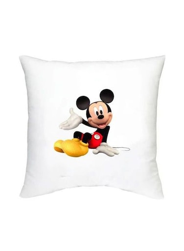 Mickey Mouse Printed Decorative Cushion White/Black/Red 16x16inch