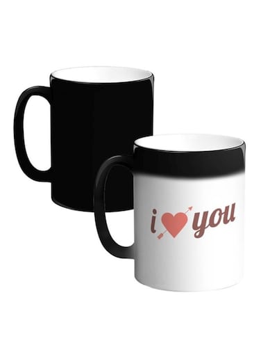 Printed Ceramic Magic Coffee Mug White/Red/Black 12ounce