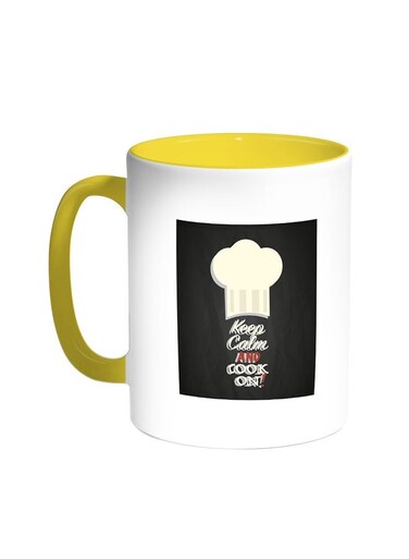 Keep Calm And Cook On Printed Coffee Mug Yellow/White 11ounce