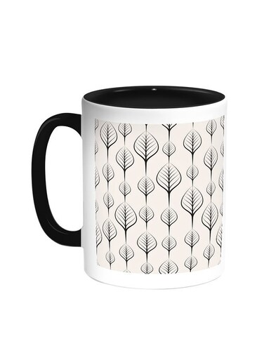 Inscriptions Of Leaves Printed Coffee Mug Black/White 11ounce