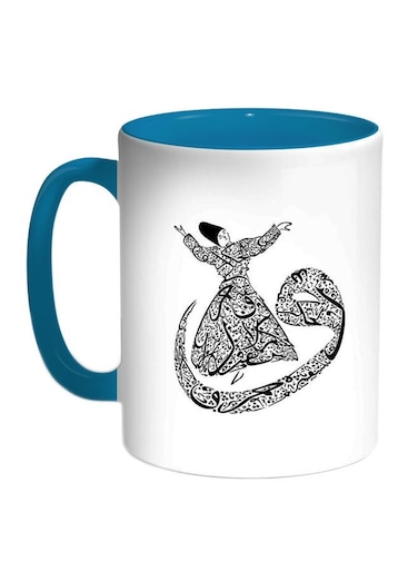 Arabic Letters Printed Coffee Mug Blue/White/Black 11ounce
